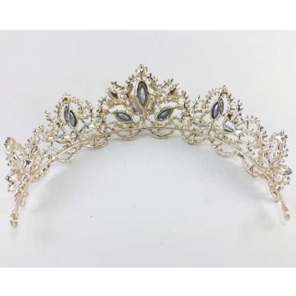 Elegant Clear Rhinestone Metal Tone Crown Tiara Floral Design NEW Bridal - Picture 3 of 7